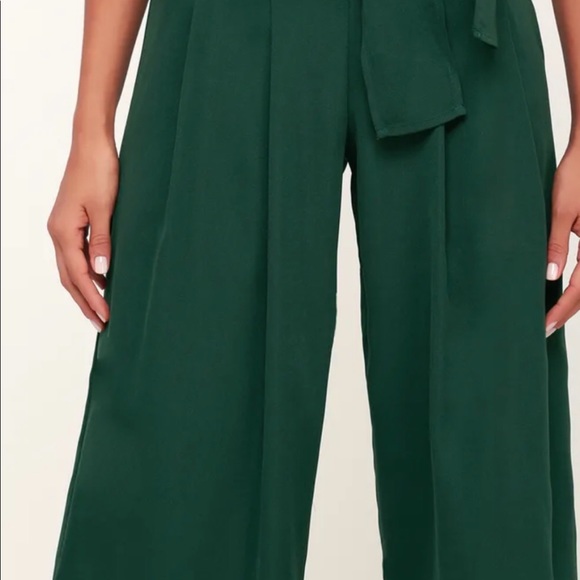 Green belted wide leg cropped pants - Picture 4 of 4